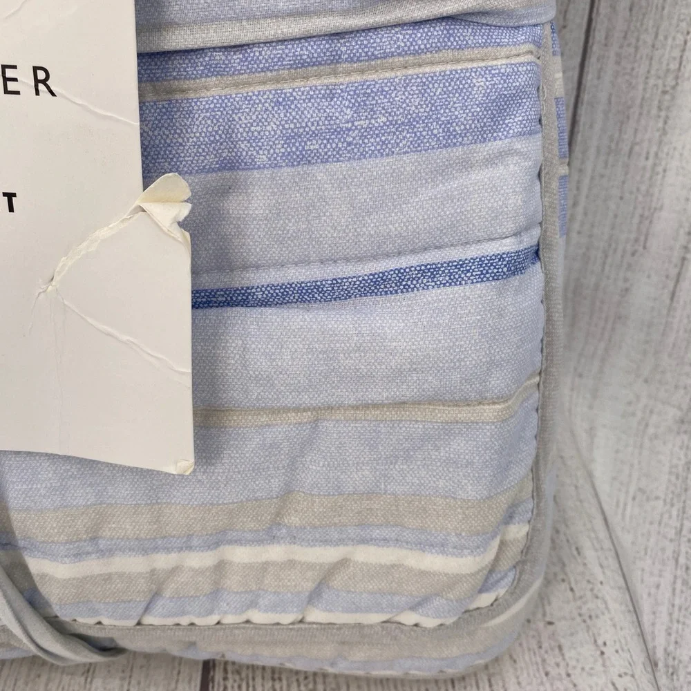 Tommy Hilfiger Quilt Set Full Queen Blue Bold Stripe Textured 100% Cotton Preppy